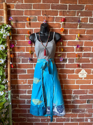 Size Small-Large Reversible Upcycled Sari Silky Wrap Skirt - Fair Trade Made