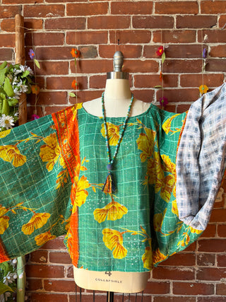 OOAK Spring Collection - Reversible Cosmic Drift Kantha Poncho Top - 2 Tops in 1