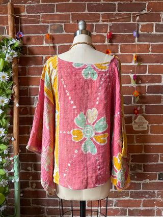 OOAK Autumn Collection - Reversible Cosmic Drift Kantha Poncho Top - 2 Tops in 1