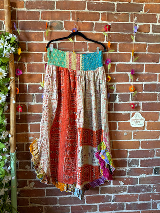 Coffee In The Morning Kantha Ruffle Wide Leg Lounge Pants - Fits up to 2X - Fair Trade Made