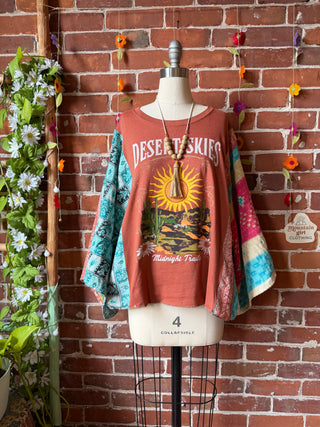 OOAK Summer Collection- Upcycled Desert Skies Kantha Dolman Sleeve Top