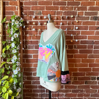 OOAK Autumn Collection- Size Medium Upcycled Flowy Boho Bell Sleeve MTV Top