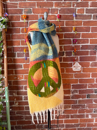 OOAK Autumn Collection- Upcycled Peace Sign Kantha Patchwork Soft Oversized Scarf