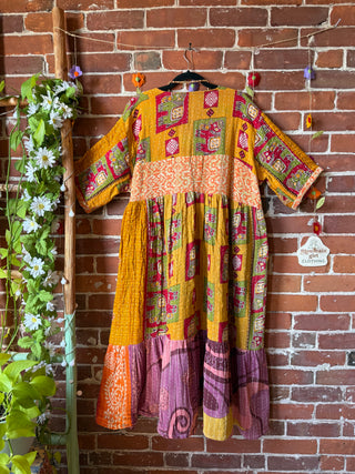 Coffee In The Morning Kantha Dress - Fits up to 3X - 100% Cotton- Fair Trade Made
