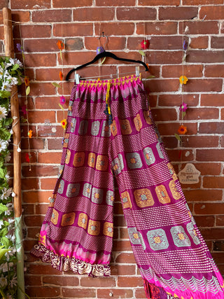 Festival Drift Wide Leg Recycled Sari Lounge Pants - Free Size - Fair Trade Made