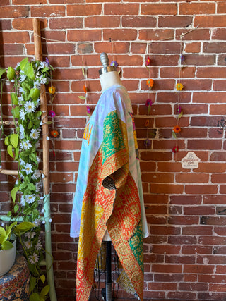 OOAK Spring Collection- Upcycled Def Leppard Inspired Hi Lo Kantha Poncho Tee