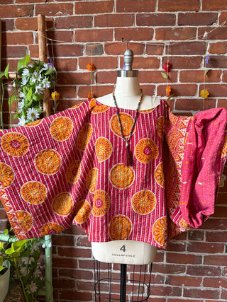 OOAK Spring Collection - Reversible Cosmic Drift Kantha Poncho Top - 2 Tops in 1!