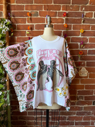 OOAK Summer Collection- Upcycled Fleetwood Mac Inspired Vintage Butterfly Patch Poncho Tee