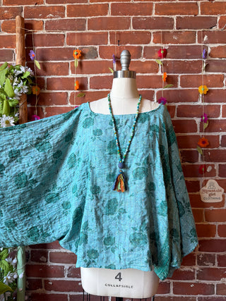 OOAK Spring Collection - Reversible Cosmic Drift Kantha Poncho Top - 2 Tops in 1