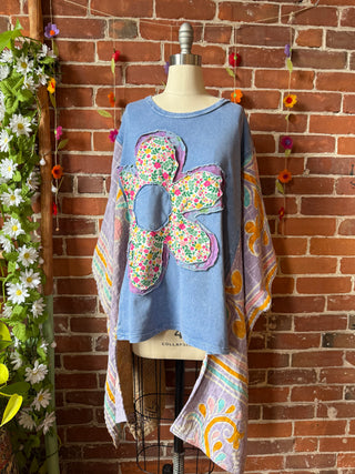OOAK Autumn Collection - Upcycled Flower Patchwork Hi Lo Kantha Poncho Top 🌼