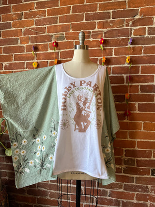 Daisy Dolly Parton Inspired Sage Embroidered Poncho