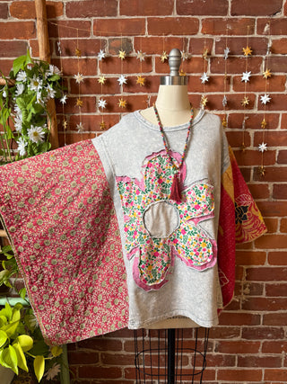OOAK Winter Collection- Upcycled Flower Patchwork Kantha Poncho Top 🌼