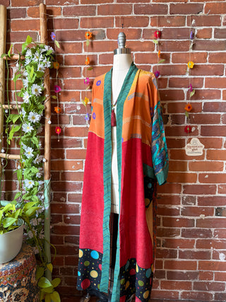 Summer Dreams 100% Sari Silk Robe Kimono w/ Pockets + Belt - Fair Trade Made