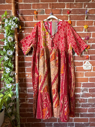 Coffee In The Morning Kantha Dress - Fits up to 3X - 100% Cotton- Fair Trade Made