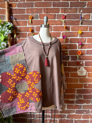 OOAK Summer Collection - Upcycled Flower Patch Patchwork Poncho Style Top 🌼