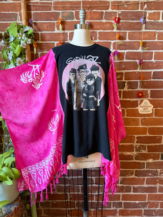 OOAK Autumn Collection- Upcycled Gorillaz Inspired Tie Dye Poncho Tee