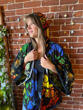 OOAK Autumn Collection - Upcycled Grateful Dead Inspired Mix Fabric Bell Sleeve Robe