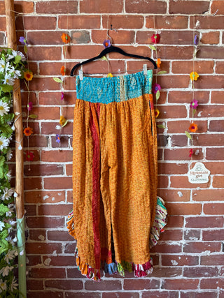 Coffee In The Morning Kantha Ruffle Wide Leg Lounge Pants - Fits up to 2X - Fair Trade Made