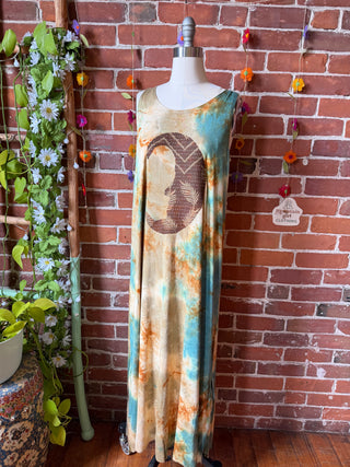OOAK Spring Collection - Tie Dye Callisto Kantha Crescent Moon Tank Top Maxi Dress
