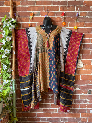 OOAK Summer Collection- Upcycled Kantha Hi Lo Poncho Tunic Top