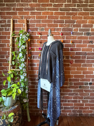 OOAK Autumn Collection- Upcycled Cotton Gauze Hi Lo Hoodie Poncho