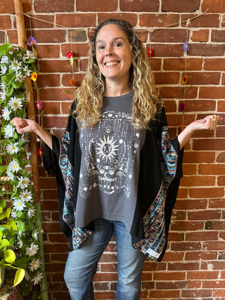 Upcycled Celestial Sun Moon Stars Embroidered Poncho