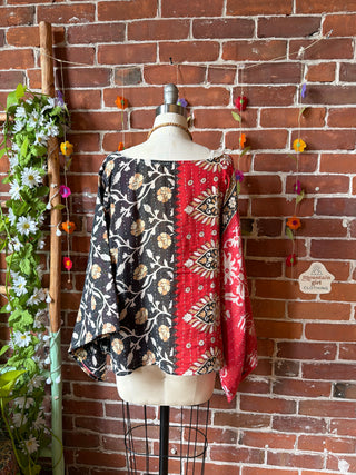 OOAK Spring Collection - Reversible Cosmic Drift Kantha Poncho Top - 2 Tops in 1!