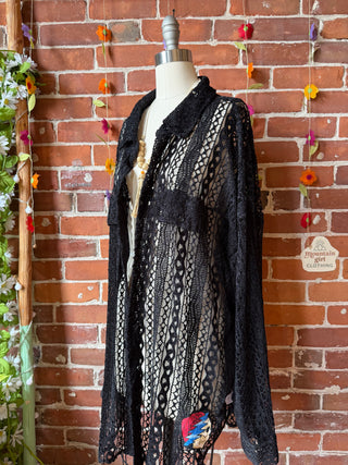 OOAK Summer Collection- Upcycled Grateful Dead Inspired Lace Button Up Tunic Top