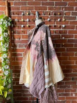 OOAK Winter Collection- Birdsong Knit + Bleach Plaid Button Up Wing Style Poncho Jacket