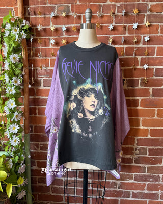 Stevie Silver Springs Inspired Purple Daisy Embroidered Tassel Poncho