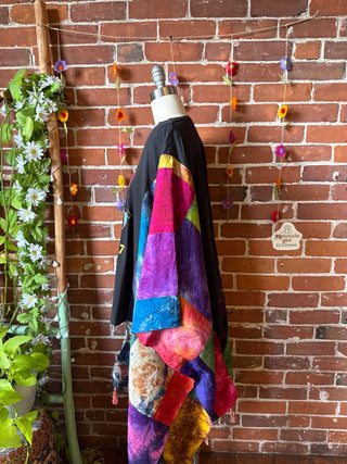 OOAK Autumn Collection- KISS Inspired Upcycled Silk Patchwork Tie Dye Hi Lo Poncho Top