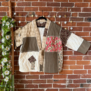 OOAK Winter Collection - Size Medium Oversized Upcycled Quilted Patchwork Kantha Flower Jacket