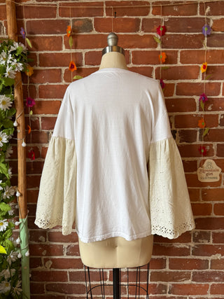 OOAK Autumn Collection- Upcycled Nirvana Inspired Eyelet Lace Bell Sleeve Tee - Size Small
