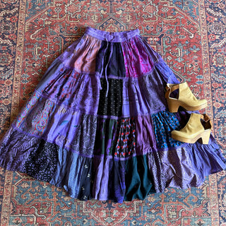 Free Size Festival Patchwork Spin Skirt - Purples