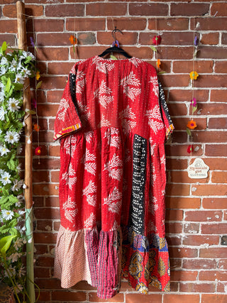 Coffee In The Morning Kantha Dress - Fits up to 3X - 100% Cotton- Fair Trade Made