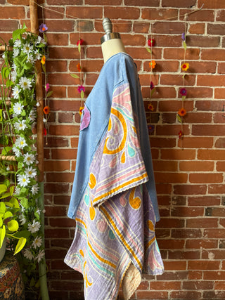 OOAK Autumn Collection - Upcycled Flower Patchwork Hi Lo Kantha Poncho Top 🌼