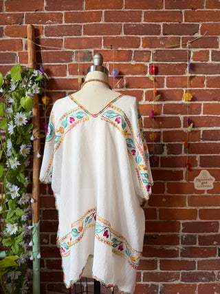 The Wandering Bloom Layer - Upcycled V-neck Embroidered Poncho