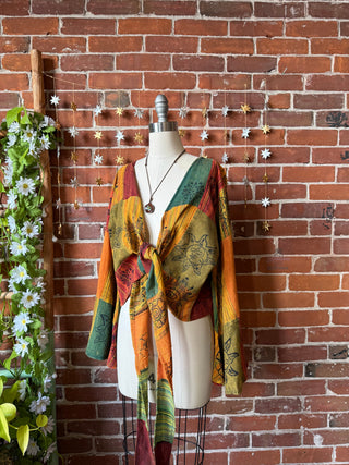 Upcycled Grateful Dead Inspired Organic Cotton Bell Sleeve Wrap Top
