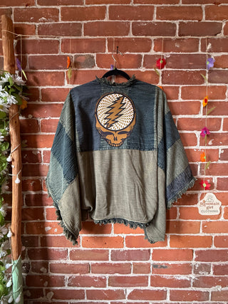 OOAK Autumn Collection - Grateful Dead Inspired Denim Mosaic Patchwork Cocoon Shawl