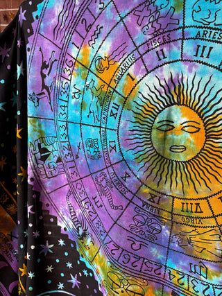 XL 100% Cotton Zodiac Tie Dye Mandala Tapestry / Wall Hanging / Bedspread