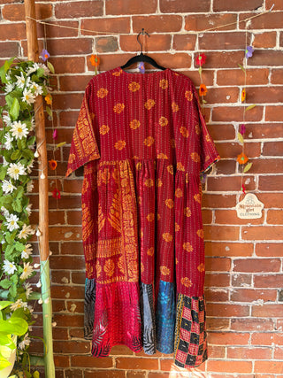 Coffee In The Morning Kantha Dress - Fits up to 3X - 100% Cotton- Fair Trade Made