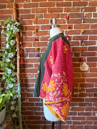 OOAK Autumn Collection- Cosmic Drift Kantha Upcycled Poncho Tee