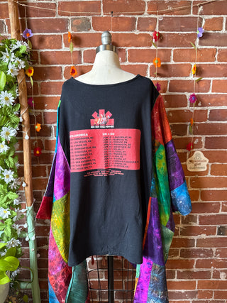 OOAK Autumn Collection- Red Hot Chili Peppers Inspired Upcycled Silk Patchwork Tie Dye Hi Lo Poncho Top