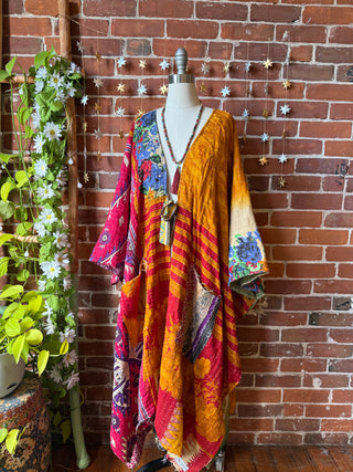 OOAK Autumn Collection-Reversible Stardust Kantha Ruana Jacket With Pockets