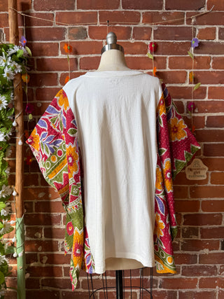 OOAK Autumn Collection- Upcycled AC/DC Inspired Kantha Poncho Tee