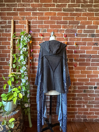 OOAK Autumn Collection- Upcycled Cotton Gauze Hi Lo Hoodie Poncho