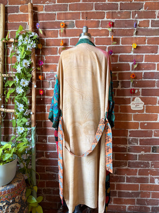Summer Dreams 100% Sari Silk Robe Kimono w/ Pockets + Belt - Fair Trade Made