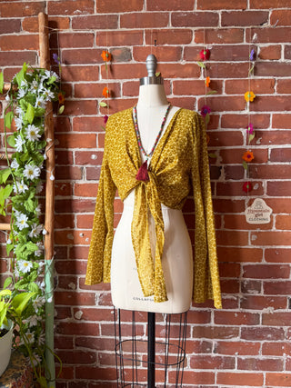 OOAK Summer Collection- Upcycled Floral Burn Out Butterfly Wrap Top - Size Medium
