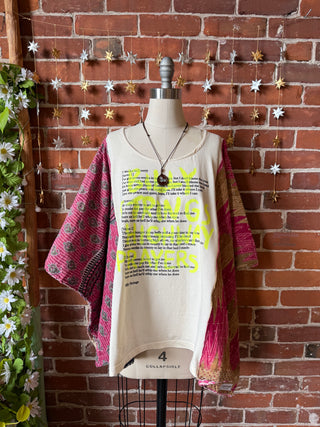 OOAK Winter Collection- Upcycled Billy Strings Highway Prayers Lyrics Kantha Poncho Top