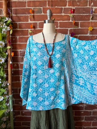 OOAK Summer Collection - Reversible Cosmic Drift Kantha Poncho Top - 2 Tops in 1